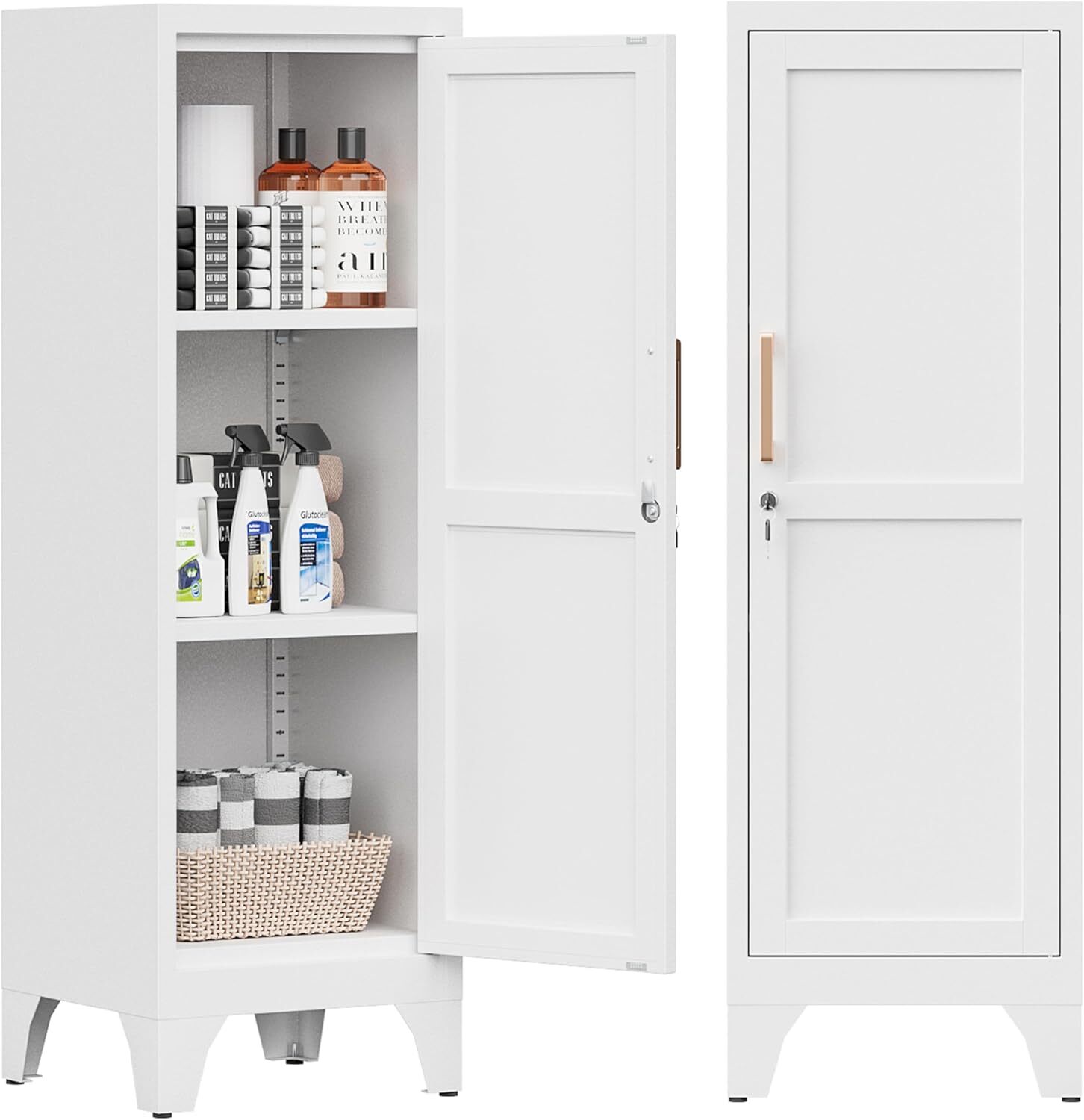 Metal Kitchen Pantry Cabinet, Lock Freestanding Storage Cupboard with Adjustable gallery