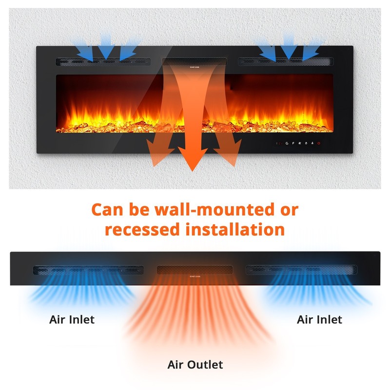 60" Ultra-Thin Recessed / Wall Mount Electric Fireplace, 1500W Heater, 12-Color gallery