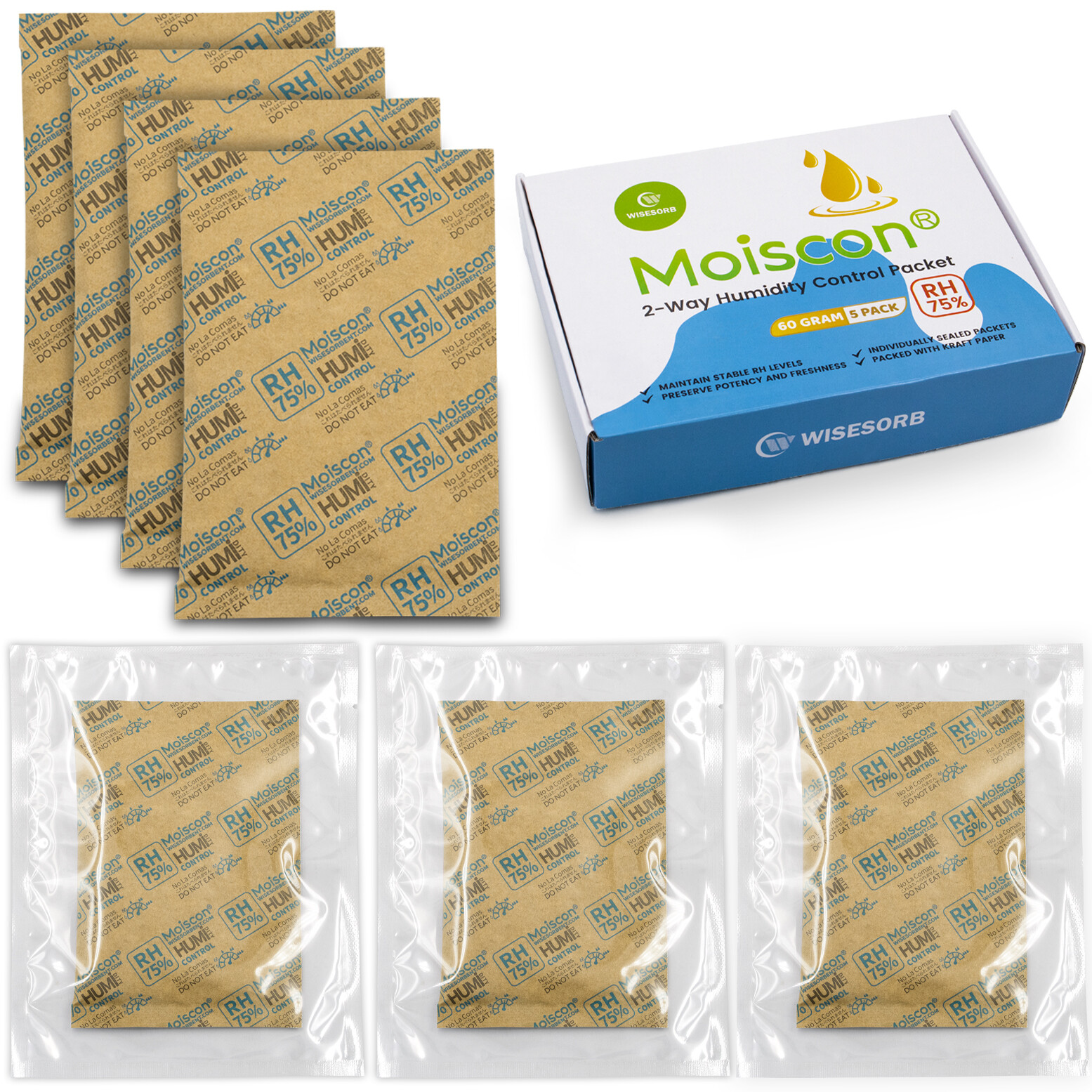 75% RH 60 Gram 2-Way Humidity Control Packs for Storing 1lb Individually Wrapped gallery