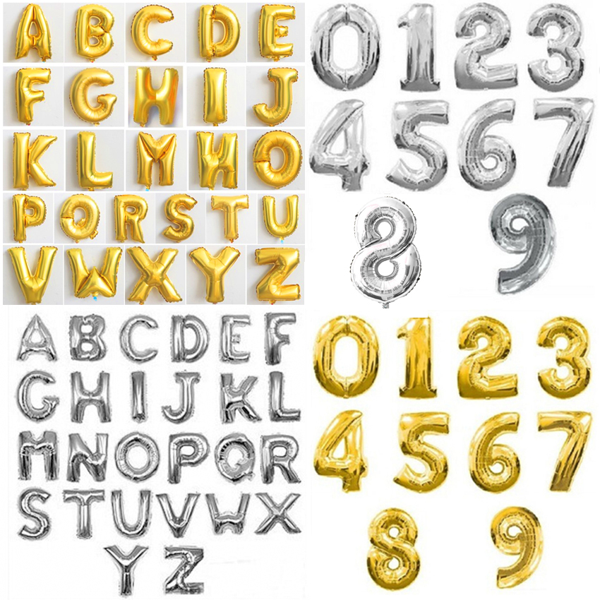 40" LARGE FOIL LETTER BALLOONS NUMBER BALLOON FLOAT HELIUM ALPHABET SILVER GOLD gallery