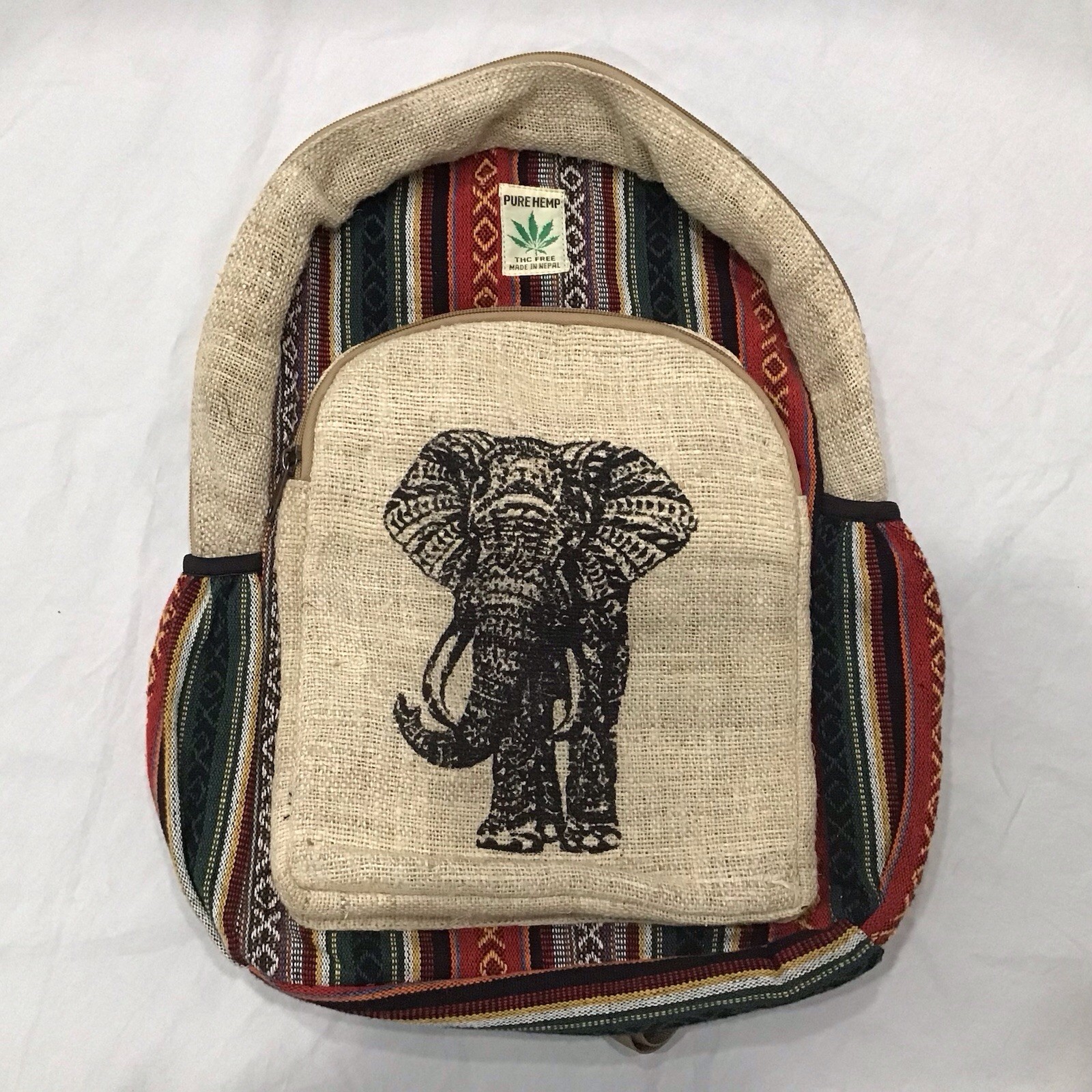 Pure Hemp Handmade Backpack With Elephant Image