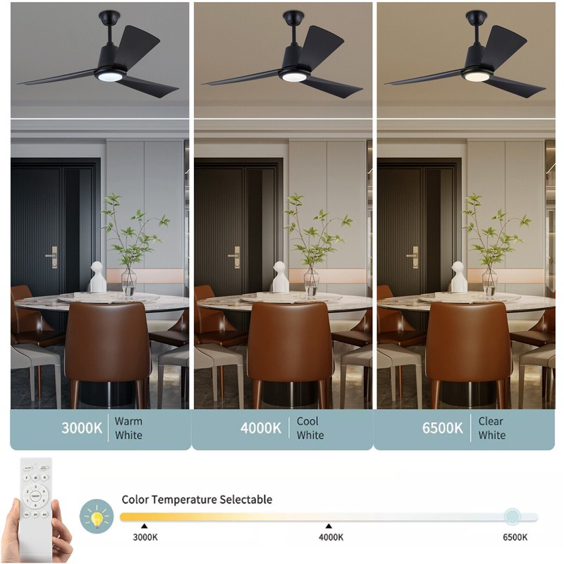42 inch Modern Black Ceiling Fan Light with Remote Control 3 Light Colors 2200lm gallery