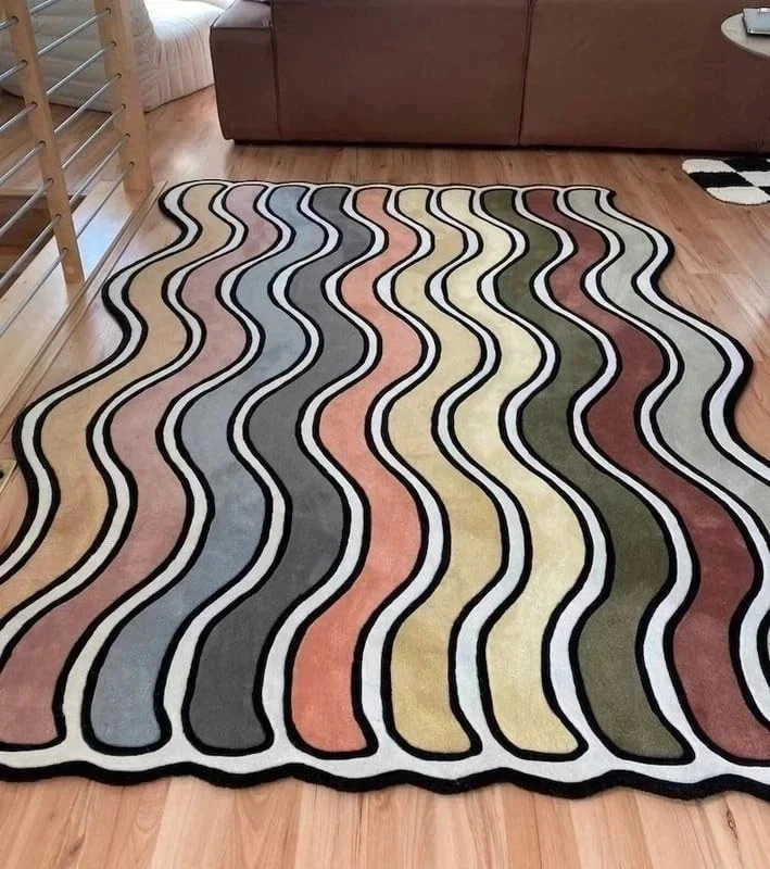 Multicolor Wavy Pattern Area Rug Modern Tufted Carpet for Living Room & Bedroom
