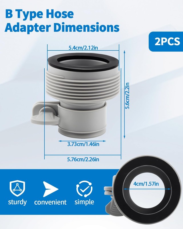 2 Pack Pool Hose Adapter Type B, 1.25" to 1.5" Conversion 2*2.2 in, Gray gallery