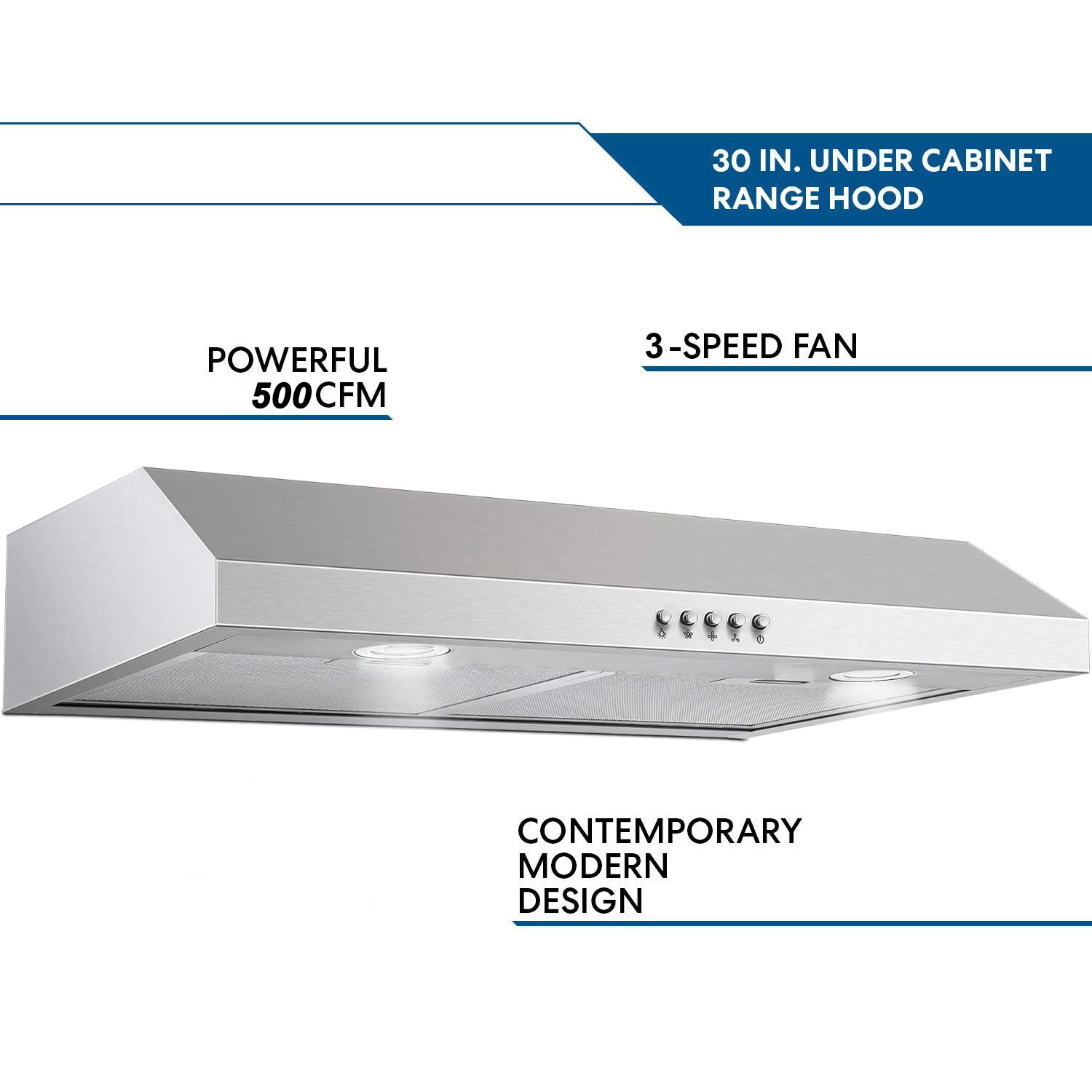 500CFM Kitchen Under Cabinet Range Hood 30 inch Stainless Steel Cook Vent w/LEDs gallery