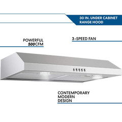 500CFM Kitchen Under Cabinet Range Hood 30 inch Stainless Steel Cook Vent w/LEDs