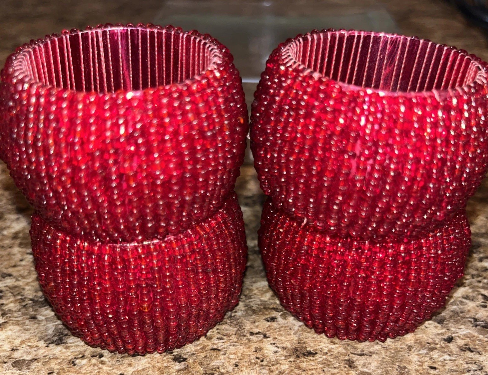 4 Red Beaded Napkin Rings Christmas Valentines New Years Festive Celebration gallery
