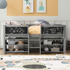 Solid Wood Loft Bed w/ Storage Drawers or Shelves Platform Bed Frame Bedroom Set