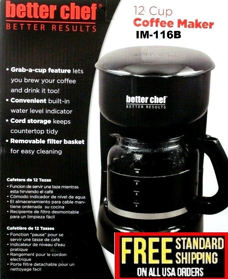 Better Chef 12 Cup Coffee Maker Cord Storage BLACK Grab a Cup IM-116B gallery