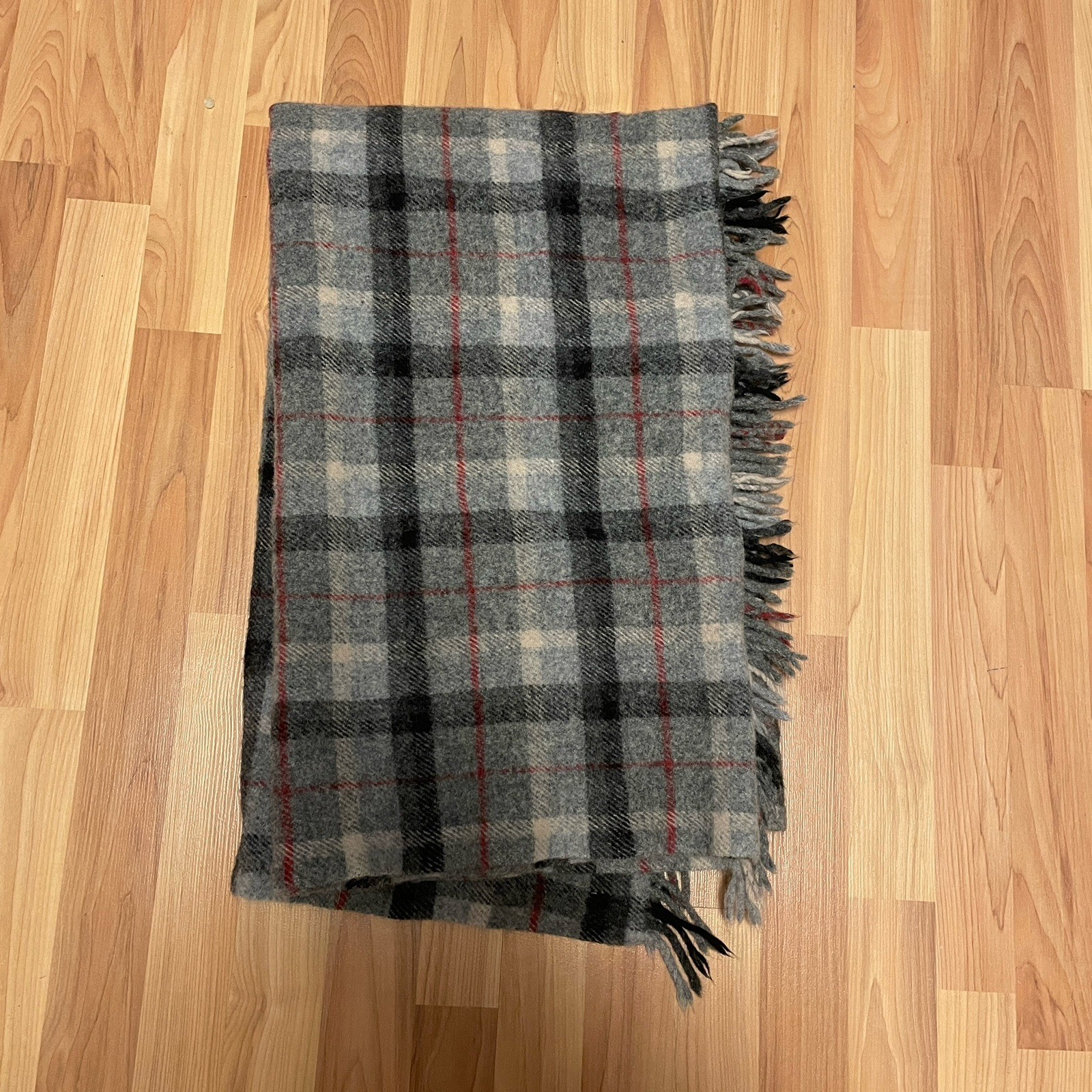 Lands End Home By Pendleton 100% Wool Stadium Blanket Gray Plaid 54" X 46" EUC gallery