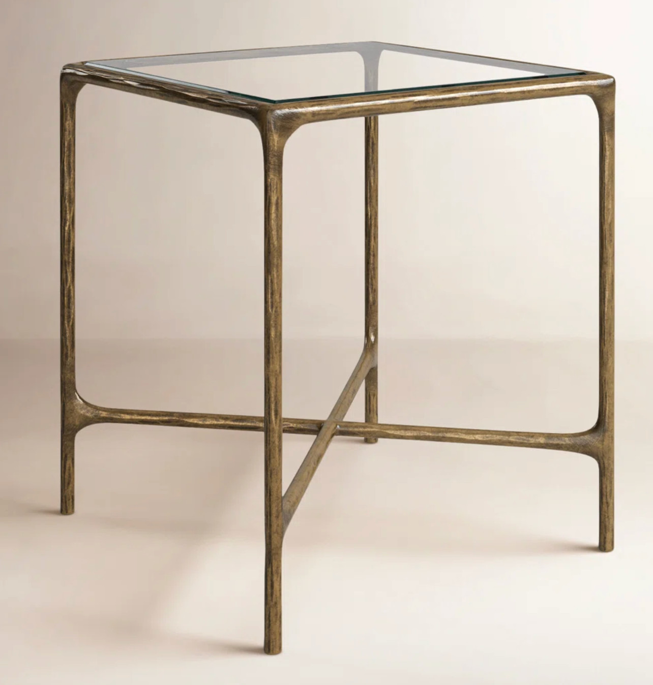 Restoration Forged Iron Hardware Thaddeus Style Square Glass Accent Table gallery
