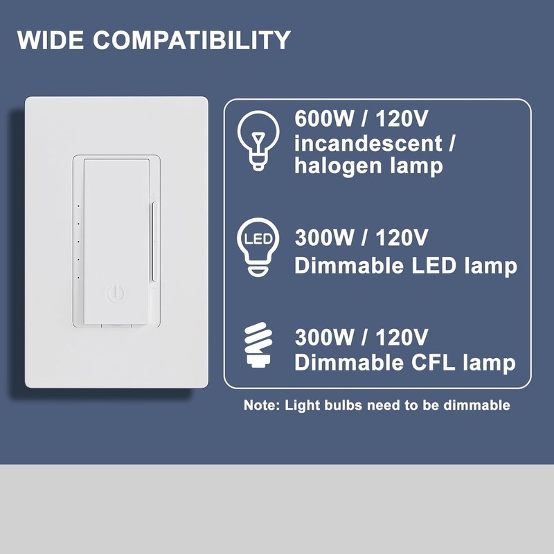 6 Pack Digital Dimmer Light Switch Single Pole/3-Way LED Dimmer ETL Listed White gallery