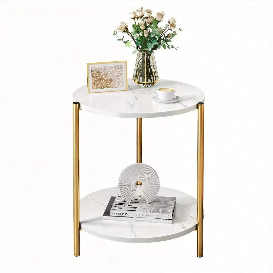 Double-Tier Round Side Table Minimalist Accent Indoor Outdoor