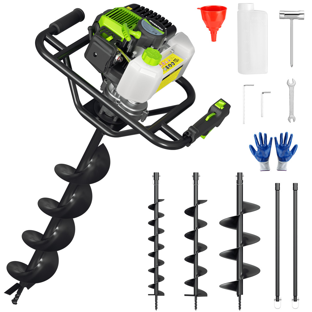 WORKPRO 62CC Post Hole Digger Gas Powered Earth Digger 4" 6" 8" Auger Drill Bits gallery
