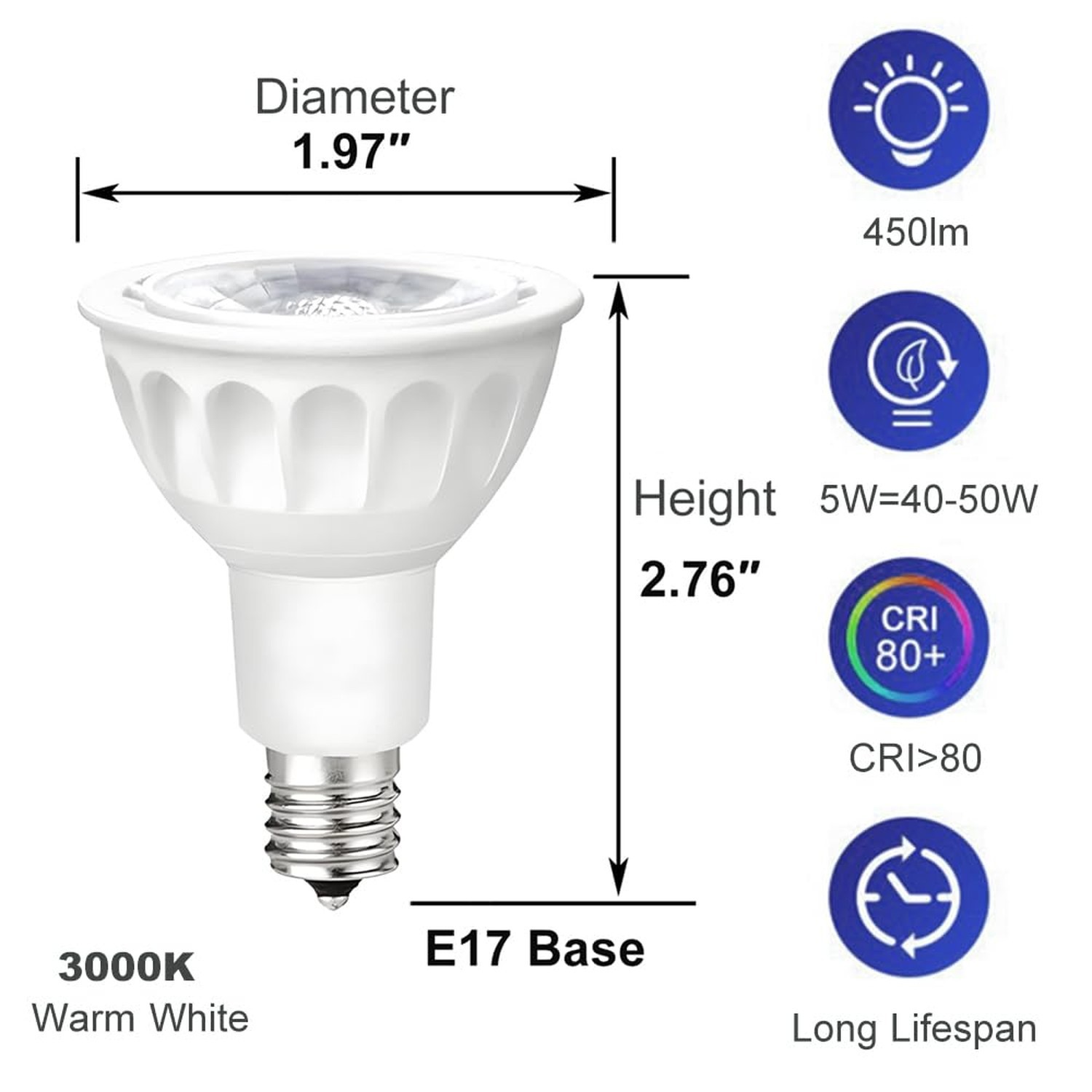 E17 LED Bulb 5W(40W 50W Equivalent), Intermediate Base Spotlight Bulb, Warm W... gallery