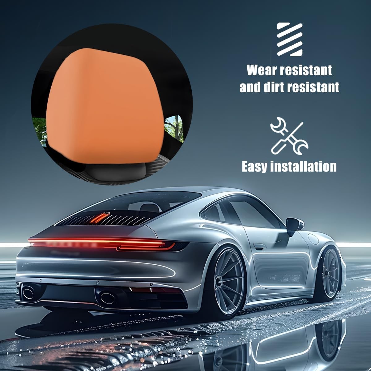 Headrest Covers, 2PCS Anti-Dirty Vehicle Head Rest Protector, Re Color: orange gallery