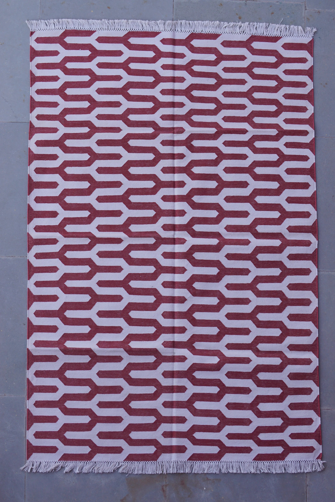 Rugmoda Cotton Maroon Red Geometric 4x6 ft Living Room Bedroom Area Rug gallery