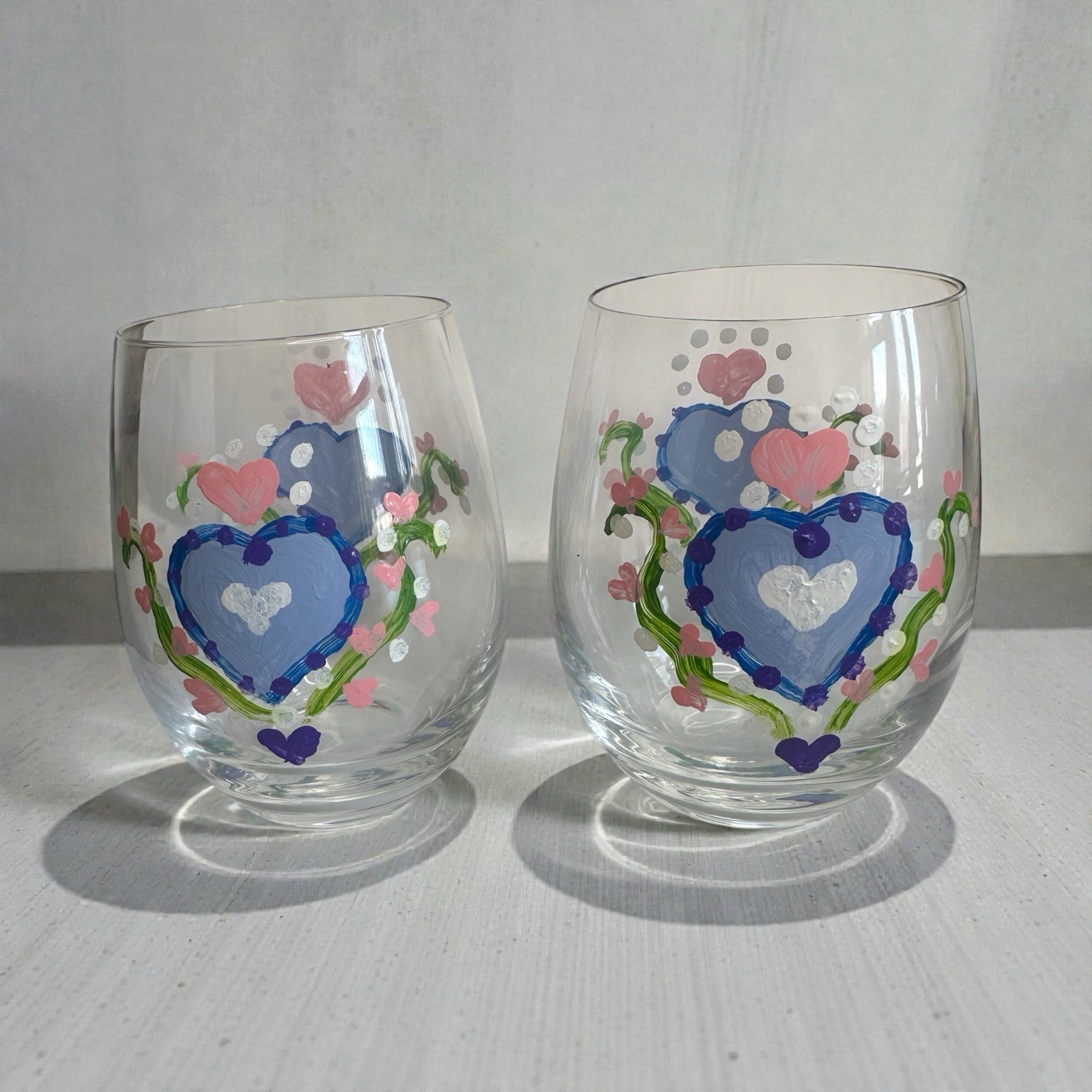 Heart Vine Hand Painted Set Of Two Stemless Wine Glasses gallery