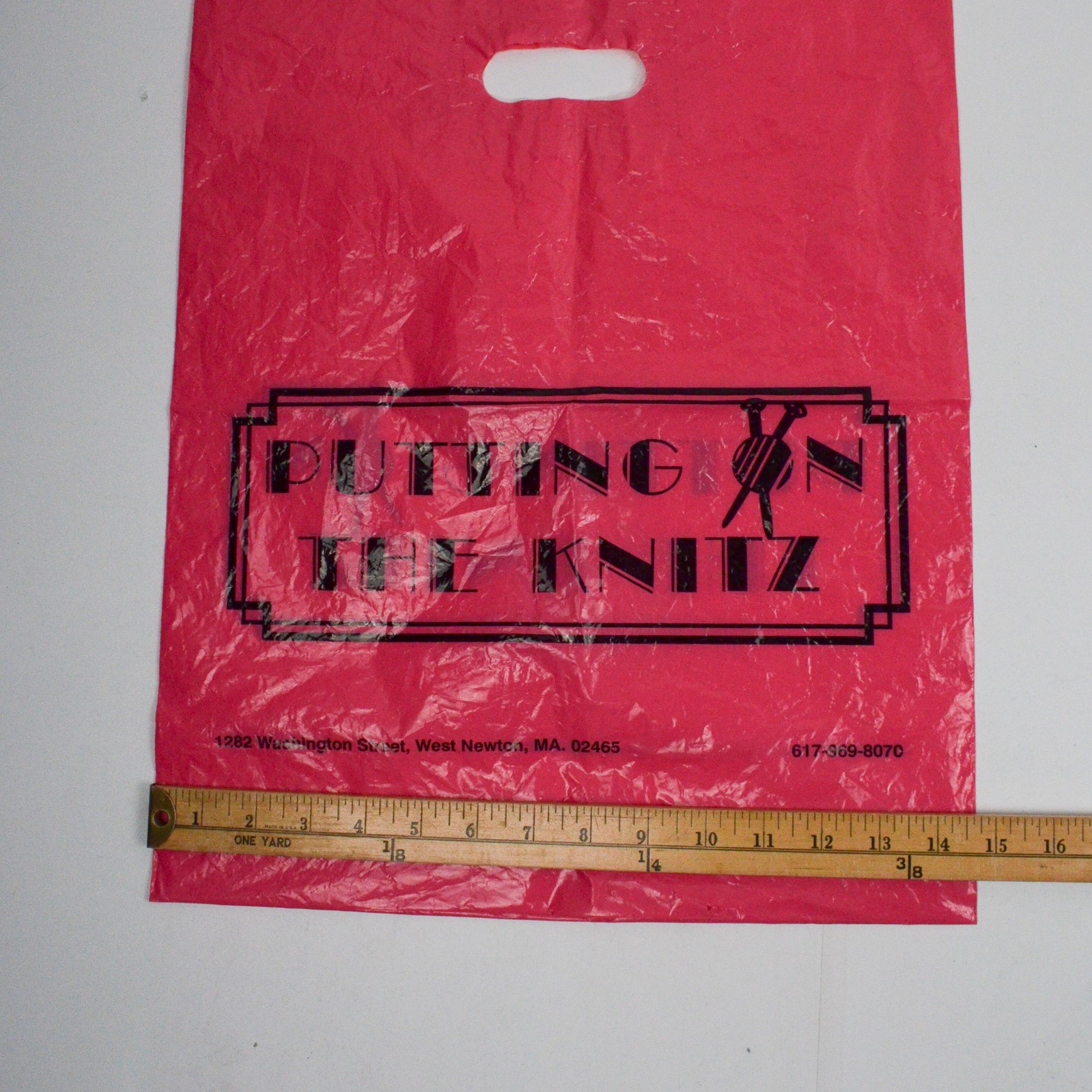 Putting on the Knitz Knitting Yarn Craft Store Pink Shopping Plastic Vintage Bag gallery