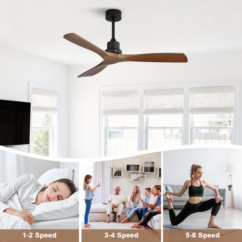 Sofucor 52 inch Ceiling Fan No Light, Solid Wood Indoor/Outdoor Ceiling Fans---- gallery