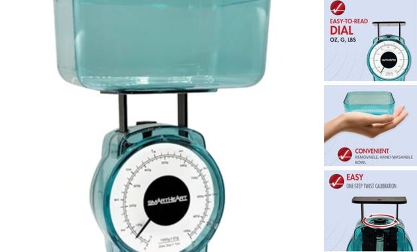 Mechanical Kitchen Scale, Precise Measurements with Removable Bowl,