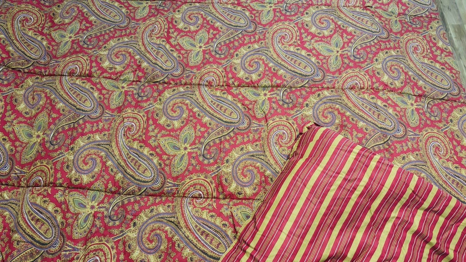 Ralph Lauren King EDMONTON Reversible Comforter 2 Shams Red Blue Paisley Stripe gallery