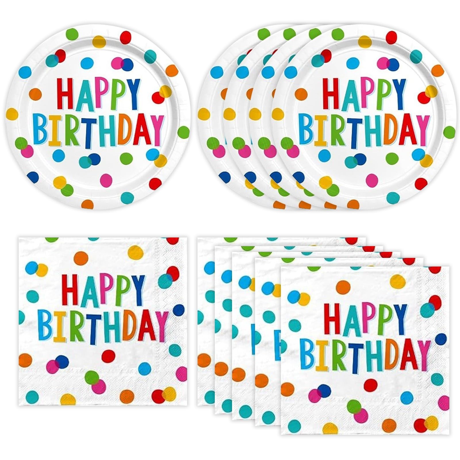 40 Pcs Happy Birthday Disposable Plates Napkins Rainbow Dots Party Supplies gallery