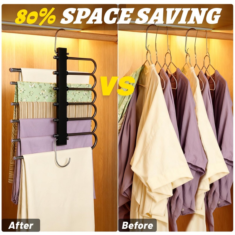 2 Pack Magic Pants Hangers Space Saving - 6 Tier Space Saving Hangers, Anti-S... gallery