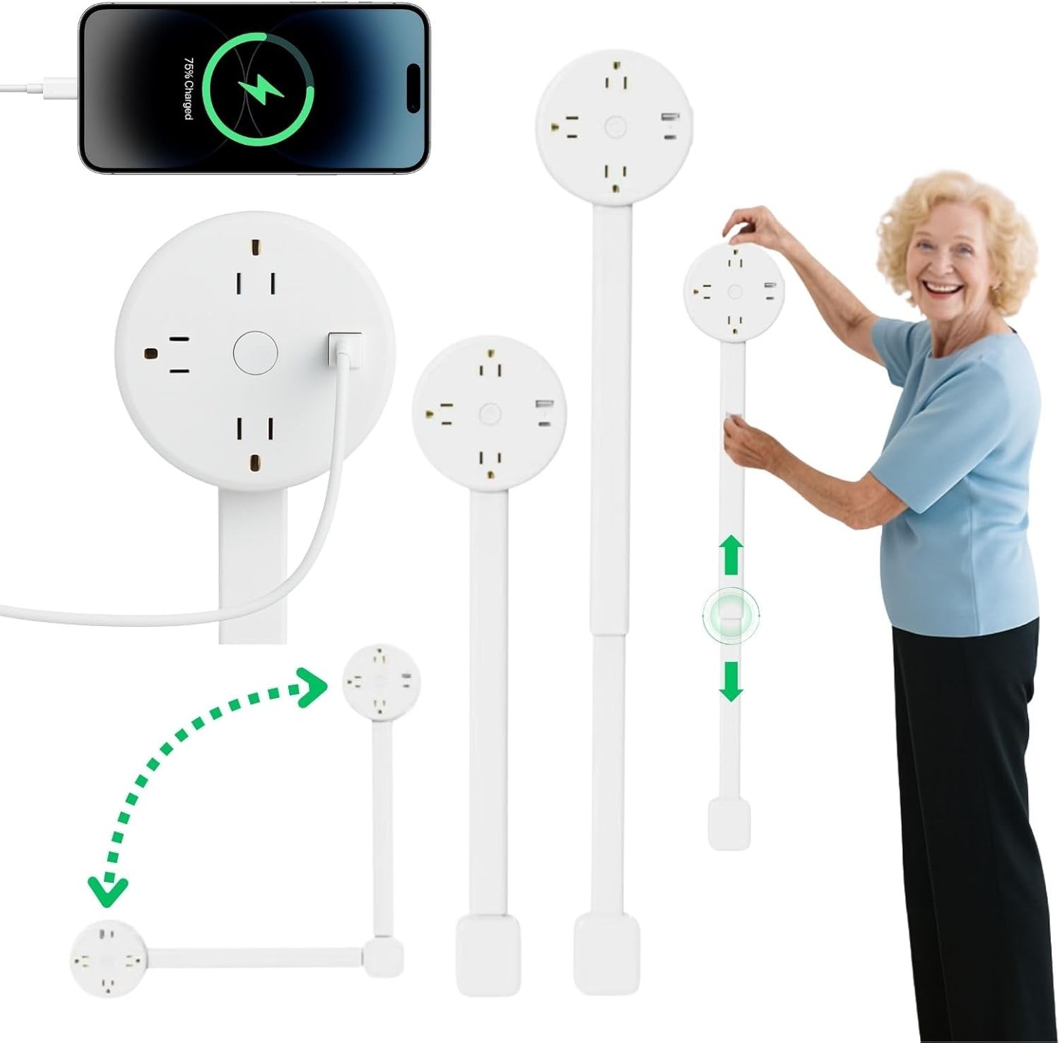 180° Rotating Plug Outlet Extender Stick 26 in Electrical Multi Plug Extendable~ gallery