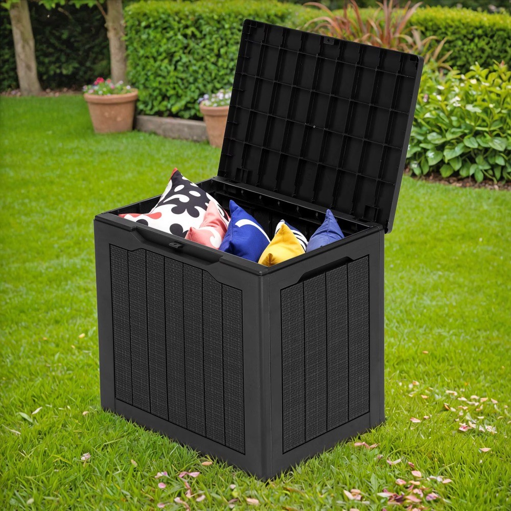 30 Gallon Rattan Resin Deck Box,Weather Resistant Lockable Outdoor Storage Box gallery