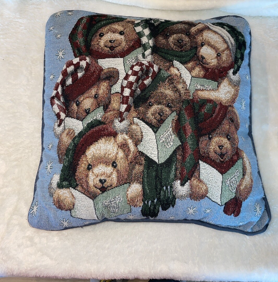 AMERICAN WEAVERS TEDDY BEAR WINTER SEASON Christmas Tapestry Pillow 15x15 gallery