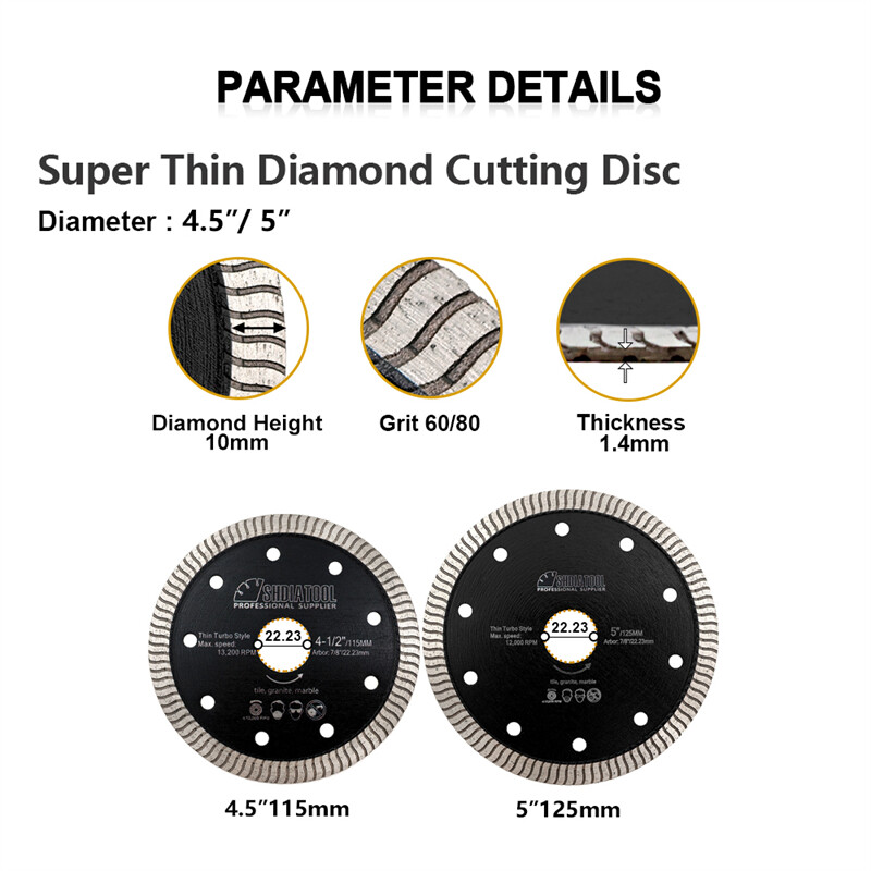 SHDIATOOL Superthin Mesh Diamond Narrow Turbo Blade 4.5/5" Cutting Ceramic Tile gallery