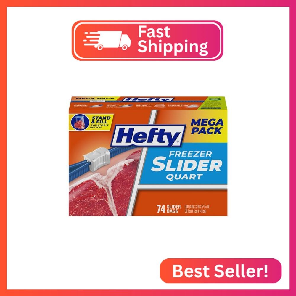 Hefty Slider Freezer Kitchen Storage Bags, Quart Size, 74 Count gallery