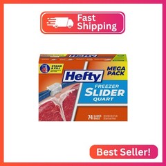 Hefty Slider Freezer Kitchen Storage Bags, Quart Size, 74 Count