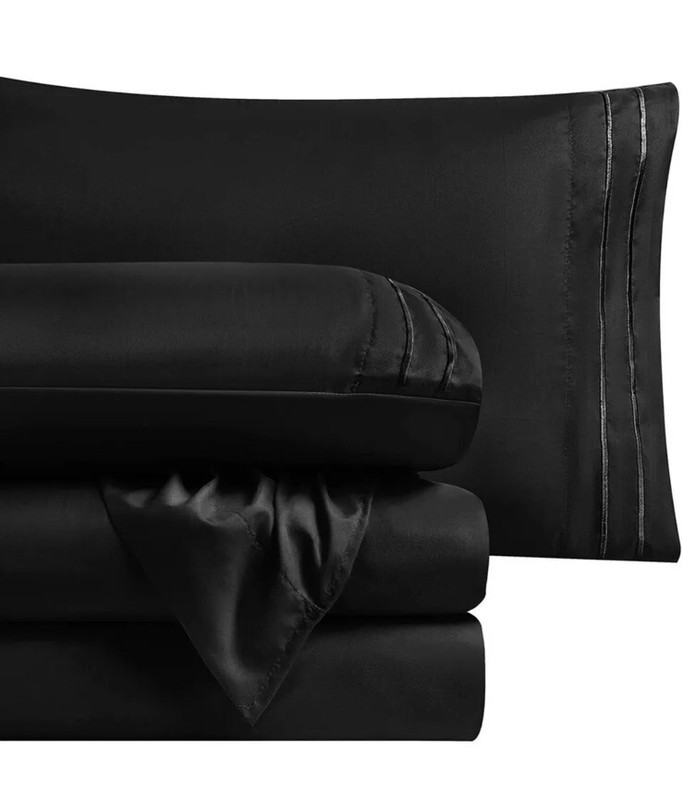 4 pc TITMAY Microfiber Bed Sheet Set FULL 81x96" Deep Pocket Soft BLACK Bedding gallery