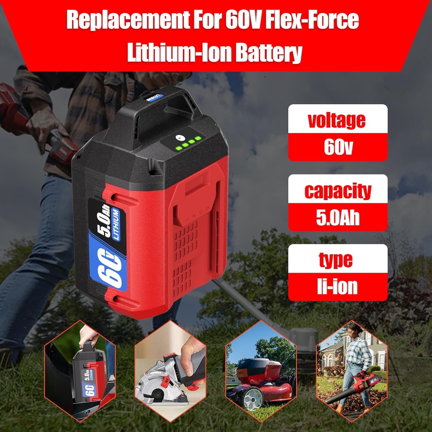 60V 5.0Ah Lithium Ion Replacement Battery for Toro 60V 88620 88675 L108 L324-NEW gallery
