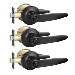 Privacy Door Levers, 3 Pack Matte Black Door Handles, Bed and Bath Door Locksets