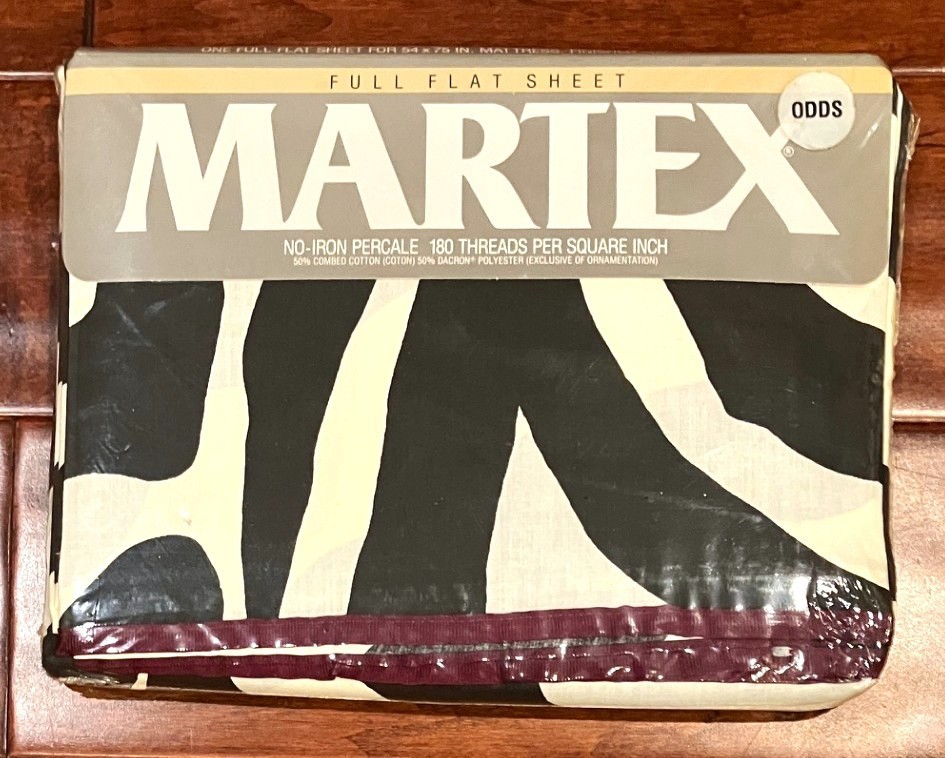 NEW 1980s Martex Perry Ellis Night Zebra Full Flat Sheet Black Cream Old Stock gallery