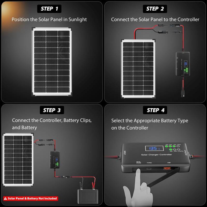 Solar Charge Controller 12V, 20A Solar Panel Charge Controller for Gel, AGM gallery