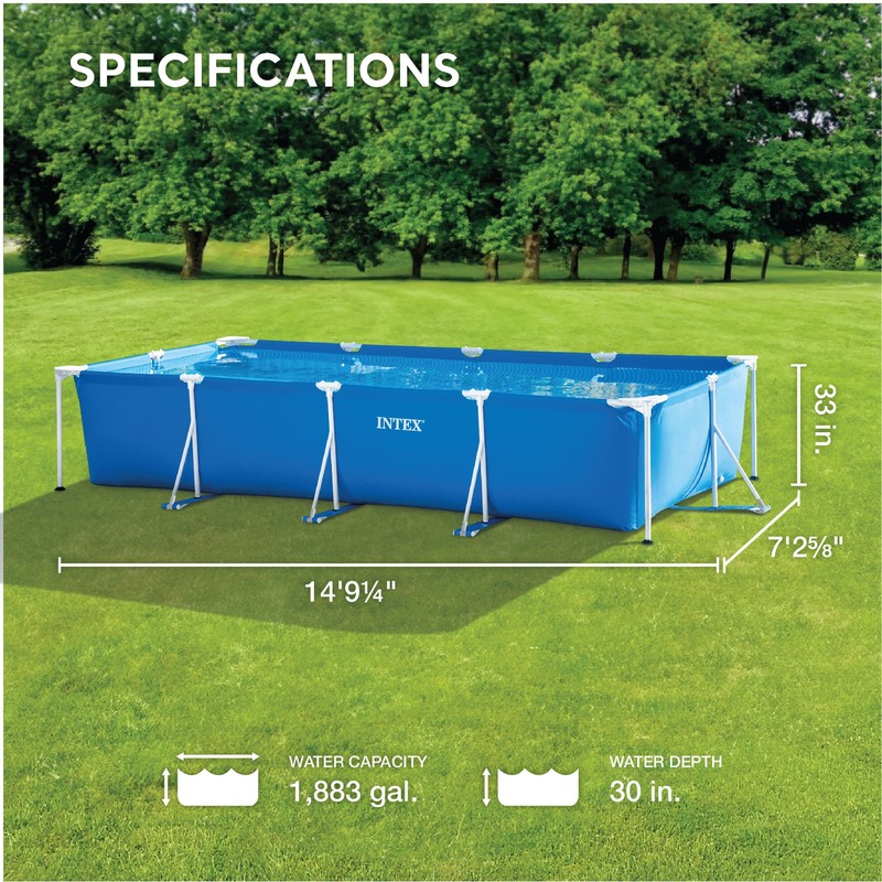 Intex 14ft x 33in Rectangular Above Ground Backyard Swimming Pool with Filter gallery