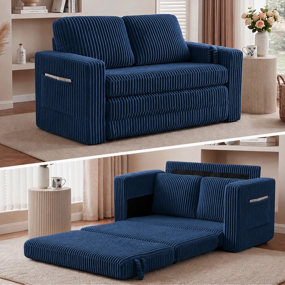 Brelice 60" Loveseat Sleeper Sofa Bed Convertible Futon Corduroy w/ Pockets