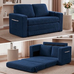 Brelice 60″ Loveseat Sleeper Sofa Bed Convertible Futon Corduroy w/ Pockets