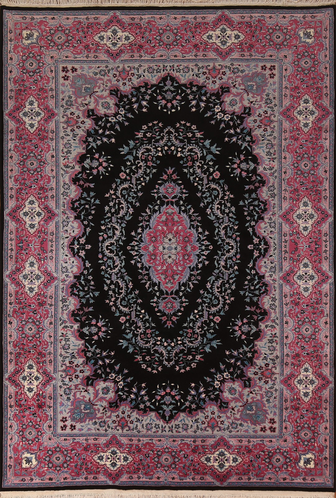 Black/ Pink Chinese Area Rug 6x9 Vegetable Dye Hand-knotted Wool Floral Carpet gallery