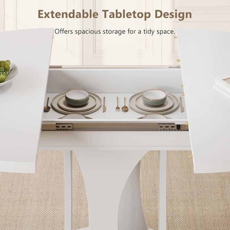 59" Extendable Round Dining Table 6-8 Kitchen Table W/ Sturdy Double Arc Base gallery