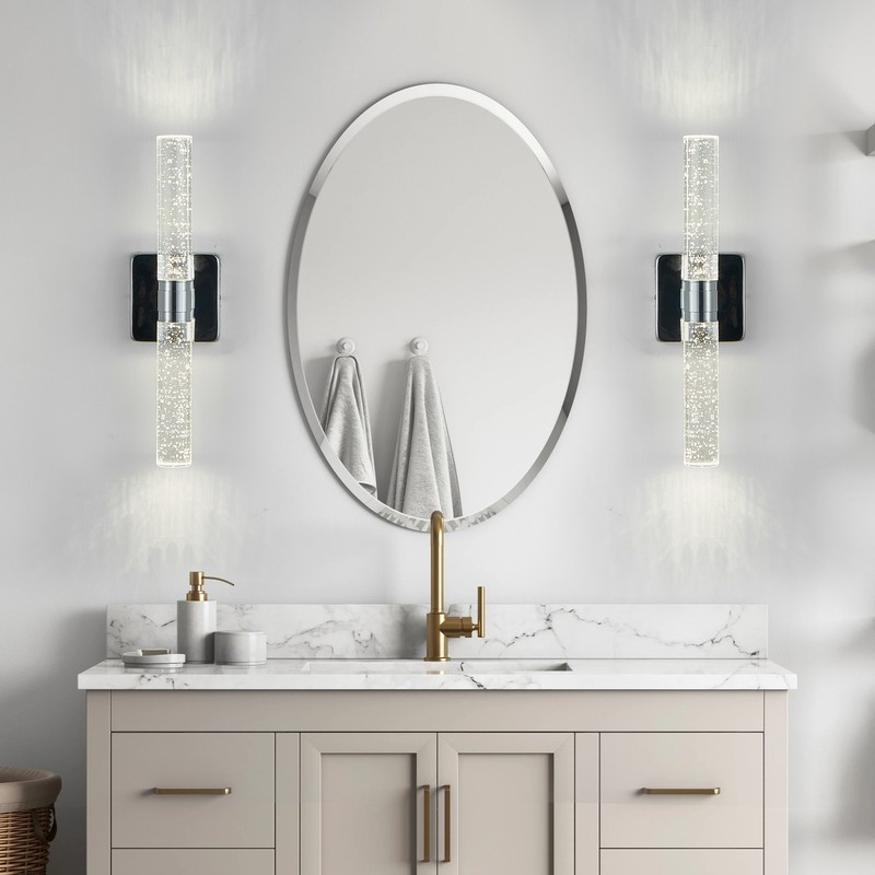 2 Pack 17 Inch Bubble Crystal Wall Light Modern Chrome LED Indoor Sconce Fixture gallery