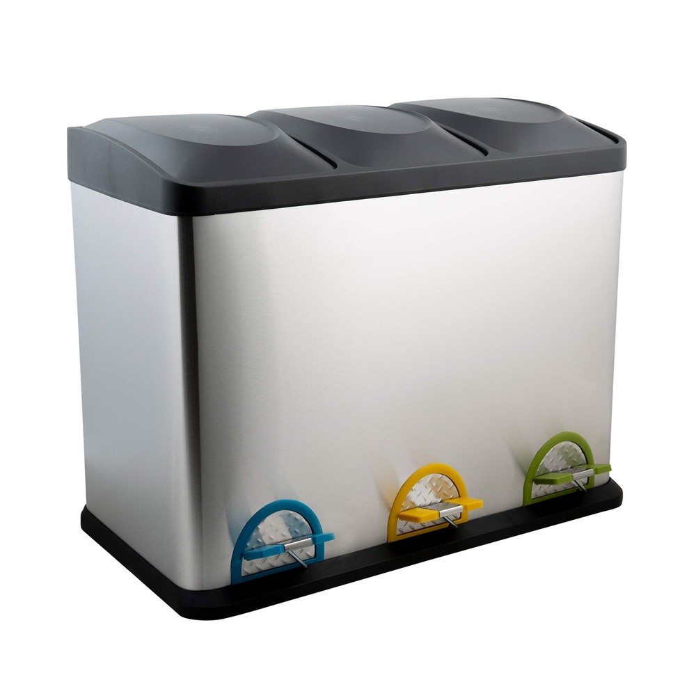Organize It All 3 Compartment Step-On 45 Liter Recycling Trash Can, Stainless...