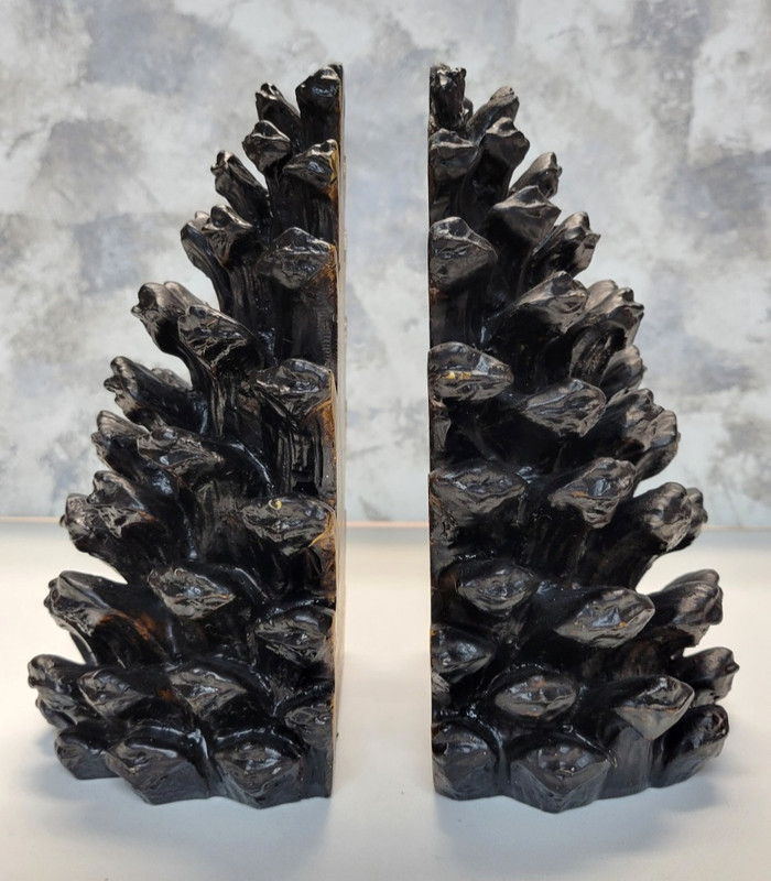 2 Bookends Creative Co-Op Pinecone Shape Heavy Resin Bronze Finish Nature Forest gallery