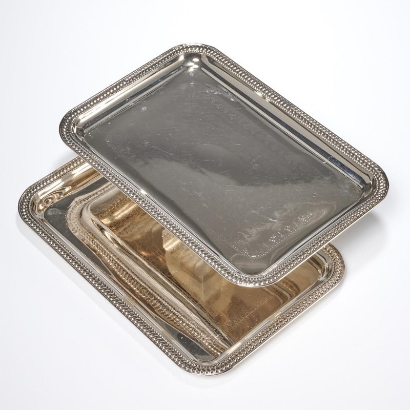 Silver Tone Plated Round Rectangular Serving Tray 8pc Mixed Lot gallery