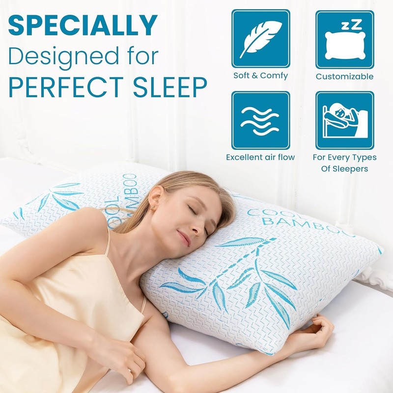Adjustable Bamboo Bed Pillow, Cool Bamboo Sleeping Pillow, Shredded Memory Foam gallery