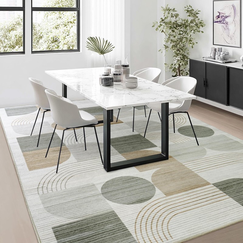 Large Machine Washable 5x7 Area Rug, Soft Modern Geometric Abstract Beige Rug... gallery
